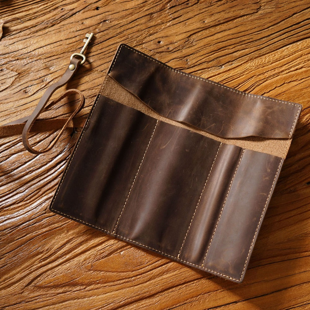 Wholesale First Layer Cowhide Vintage Handmade Multifunctional Pencil Case